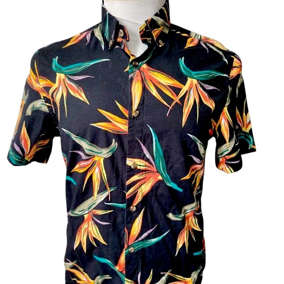 Old Navy Other - Old Navy Men Floral Summer Shirt Black Cotton Orange Flowers Short Sleeves sz L